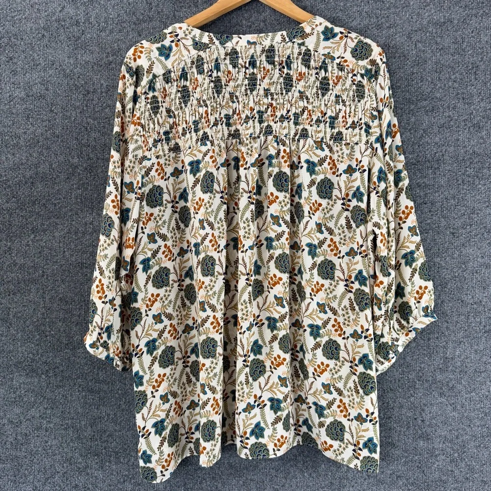 Rose + Olive Womens 3/4 Sleeve Floral Button Up Top Size 3X Cream Green Office - Picture 2 of 8